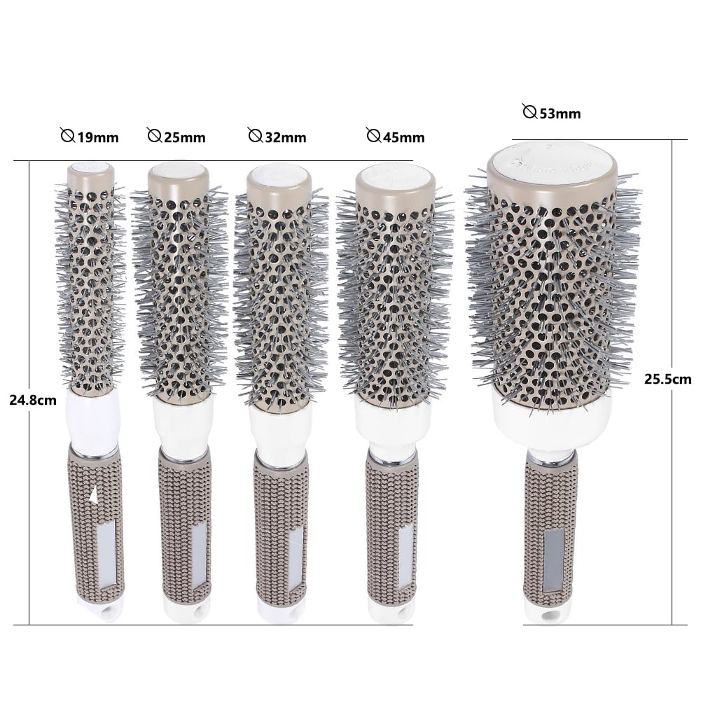 Juego de cepillos redondos para secado por soplado, cepillo de barril térmico profesional de iones de cerámica, cepillo térmico para hojas de cabello, cepillo de peinado de calor brillante, 5 tamaños