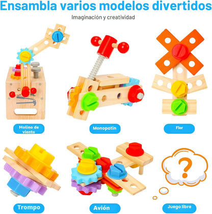 Juego de herramientas de madera para niños de 3, 4, 5 años, 29 piez...