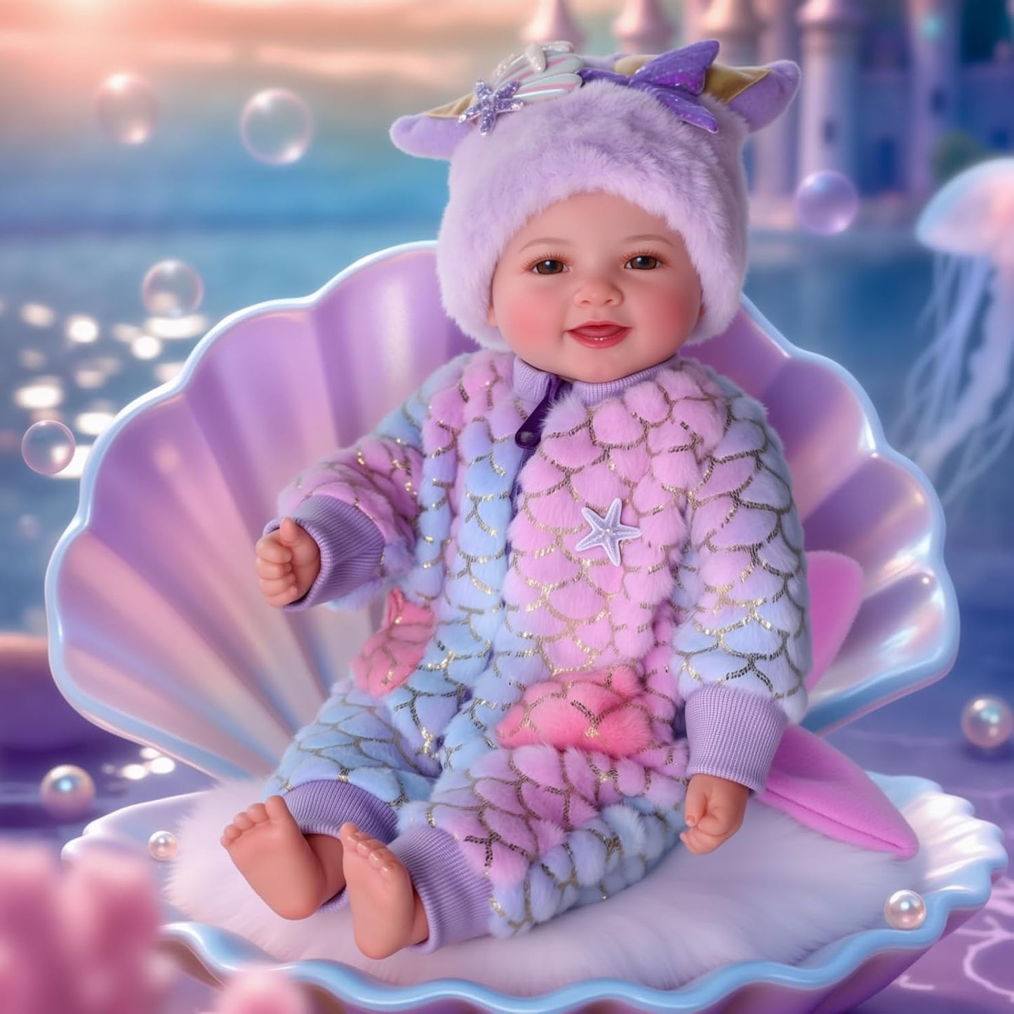 BABESIDE Muñeca de sirena para niña, 17 pulgadas, suave, realista,...