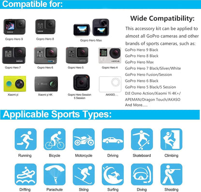 Kit de accesorios para cámara 60 en 1 compatible con GoPro Hero 13 12 11 10 9 8 7 6 /Session 5/Hero 4/3+/3/2/1, Insta360, DJI Osmo Action, AKASO, APEMAN, Campark, SJCAM