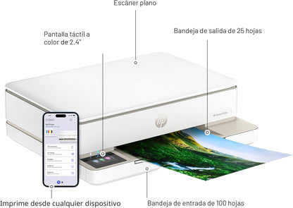 HP Envy 6155e Impresora inalámbrica todo en uno de inyección de tinta a color, Portobello, Imprimir, escanear, copiar, Impresión dúplex Ideal para el hogar, prueba de 3 meses de Instant Ink incluida