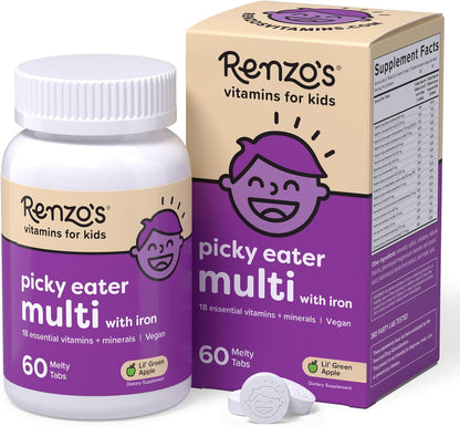 Renzo's Picky Eater Kids Multivitamin con hierro, vitaminas sol...