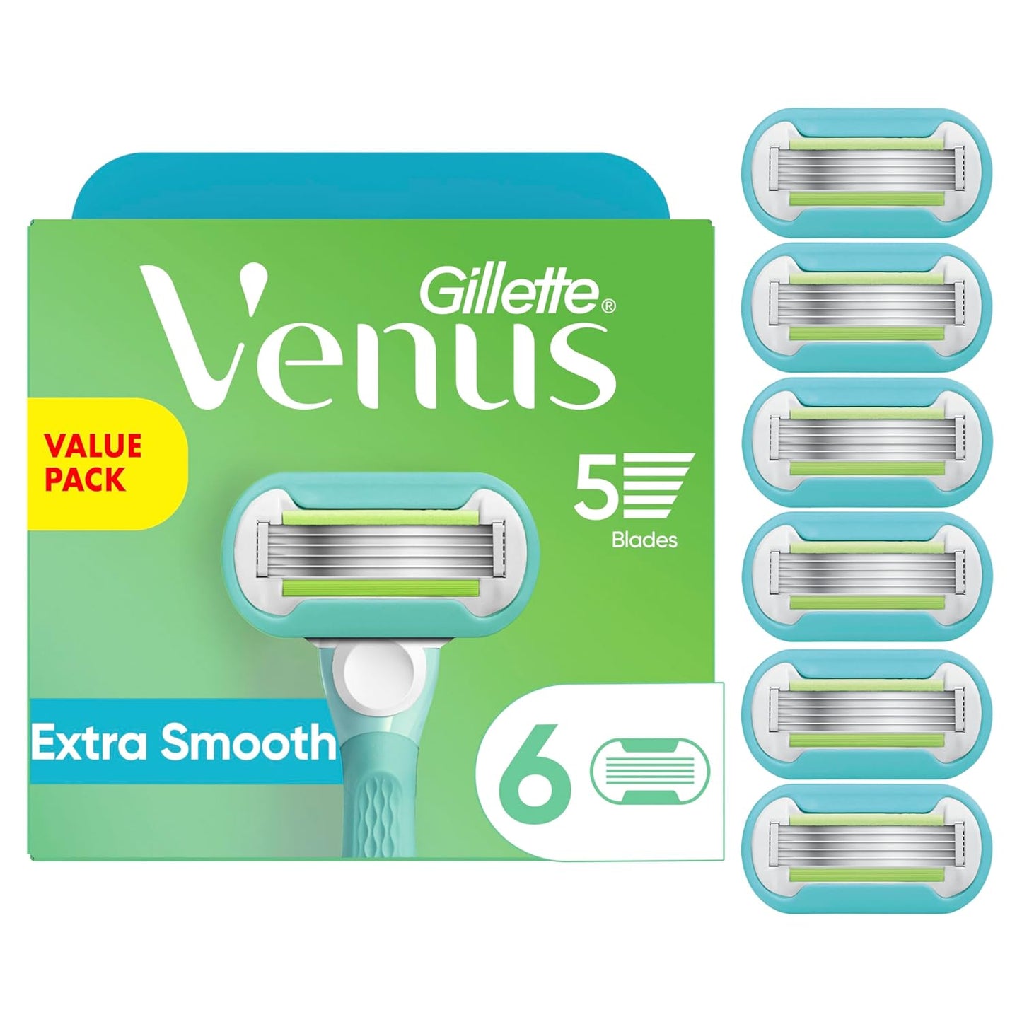 Gillette Venus Recambios de cuchillas de afeitar Extra Smooth para mujer, 6 unidades, diseñados para un afeitado apurado y suave