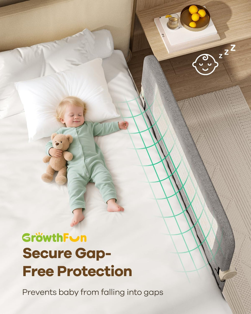 GrowthFun - Riel de cama plegable para niños pequeños, marco y cone...