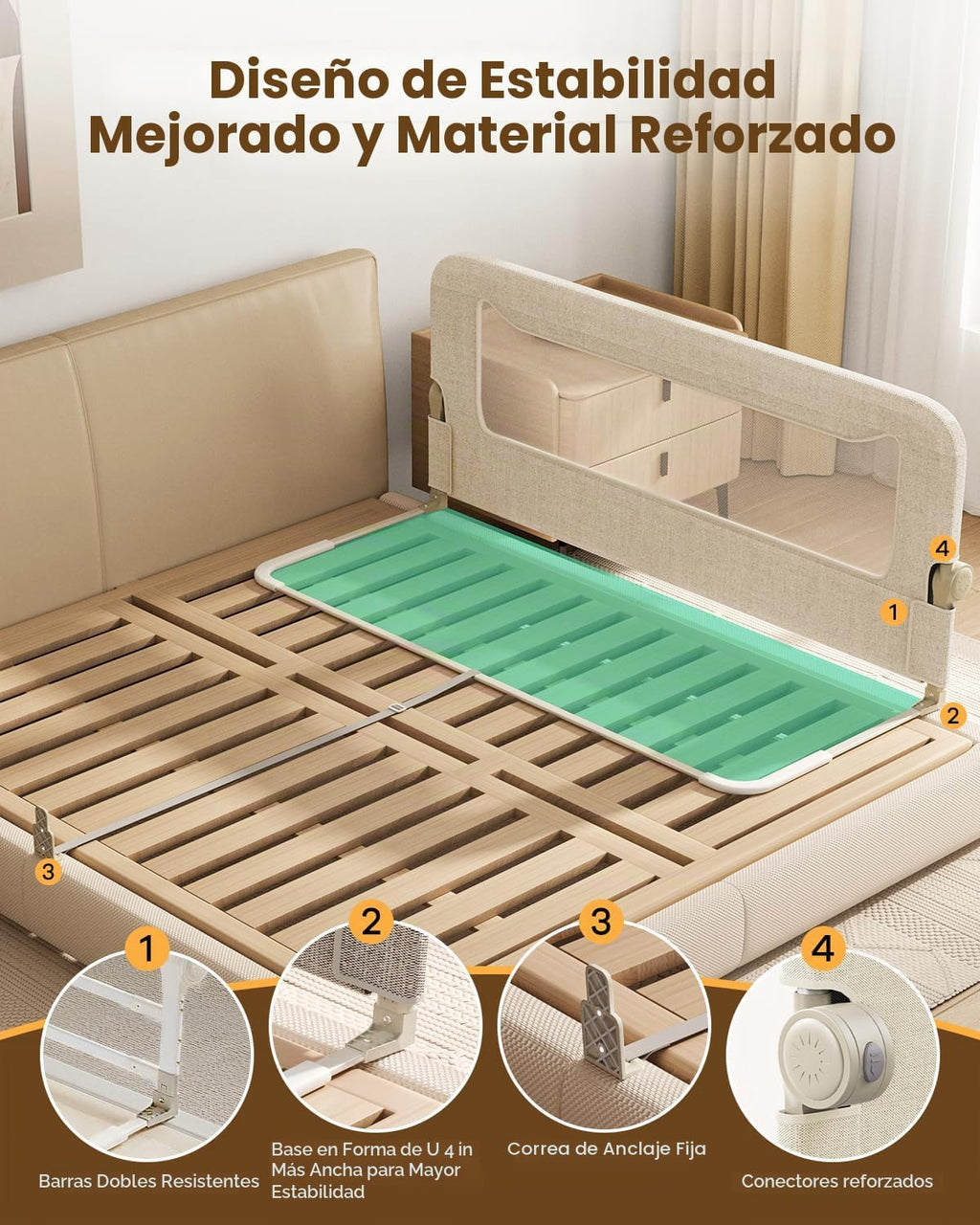 GrowthFun Riel de cama plegable para niños pequeños, marco y conect...
