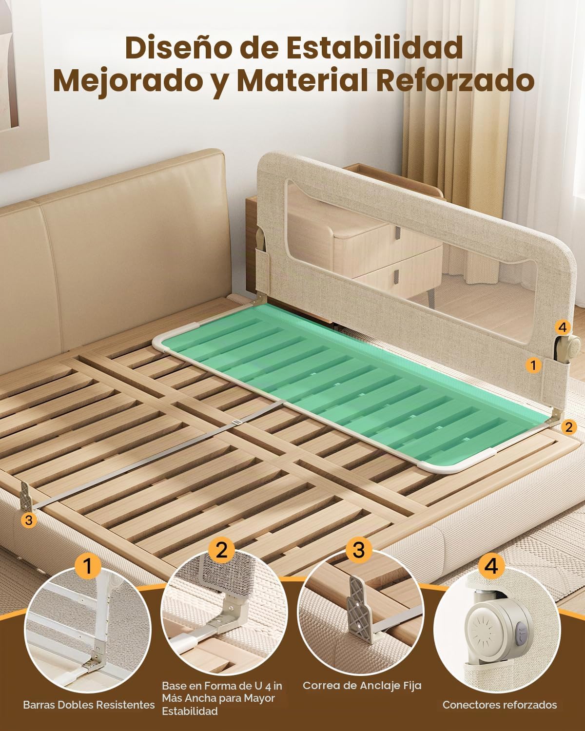 GrowthFun Riel de cama plegable para niños pequeños, marco y conect...