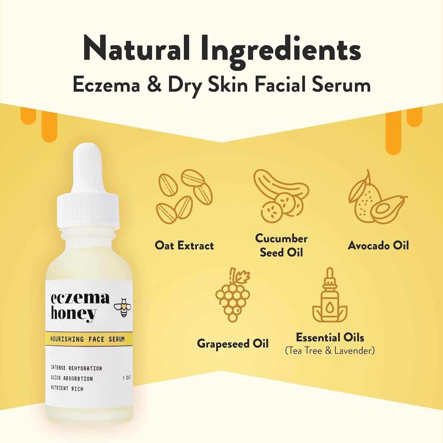 ECZEMA HONEY Suero nutritivo facial - Suero hidratante diario - Aceite facial para eczema, piel seca y sensible (1 onza)