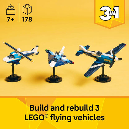 LEGO Creator 3 en 1 Avión de Carrera de Aviones Juguete - Juguete de Construcción con 3 Opciones de Construcción, Avión, Avión de Caza o Helicóptero - Idea de Regalo para Niños, Niños y Niñas, Edades
