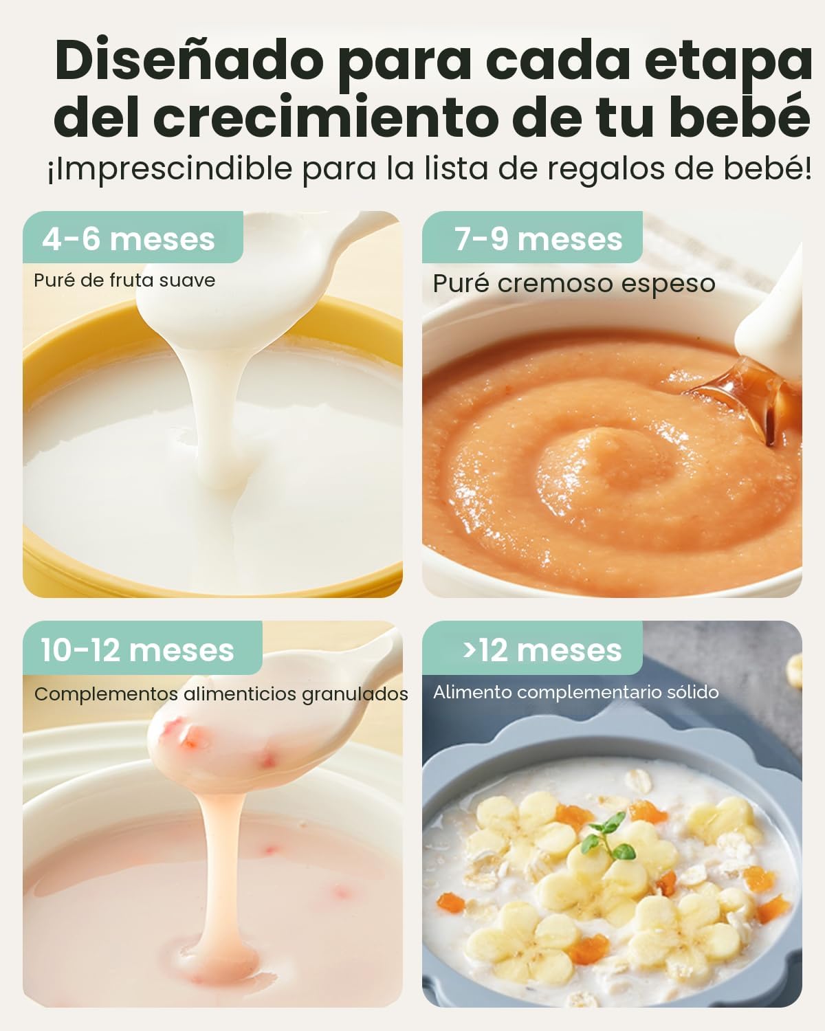 GROWNSY Fabricante de Alimentos para Bebés con Cesta de Vapor, Proc...