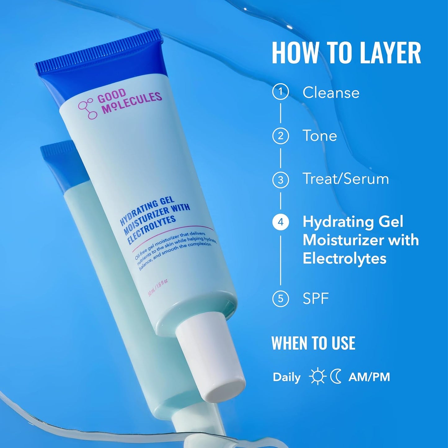 Good Molecules Hidratante en Gel – Gel Hidratante Ligero a Base de Agua, Hidratante Rápida Absorción Libre de Aceite para Piel Grasa y Mixta con Electrolitos Hidratantes, Cuidado Facial Sin Fragancia