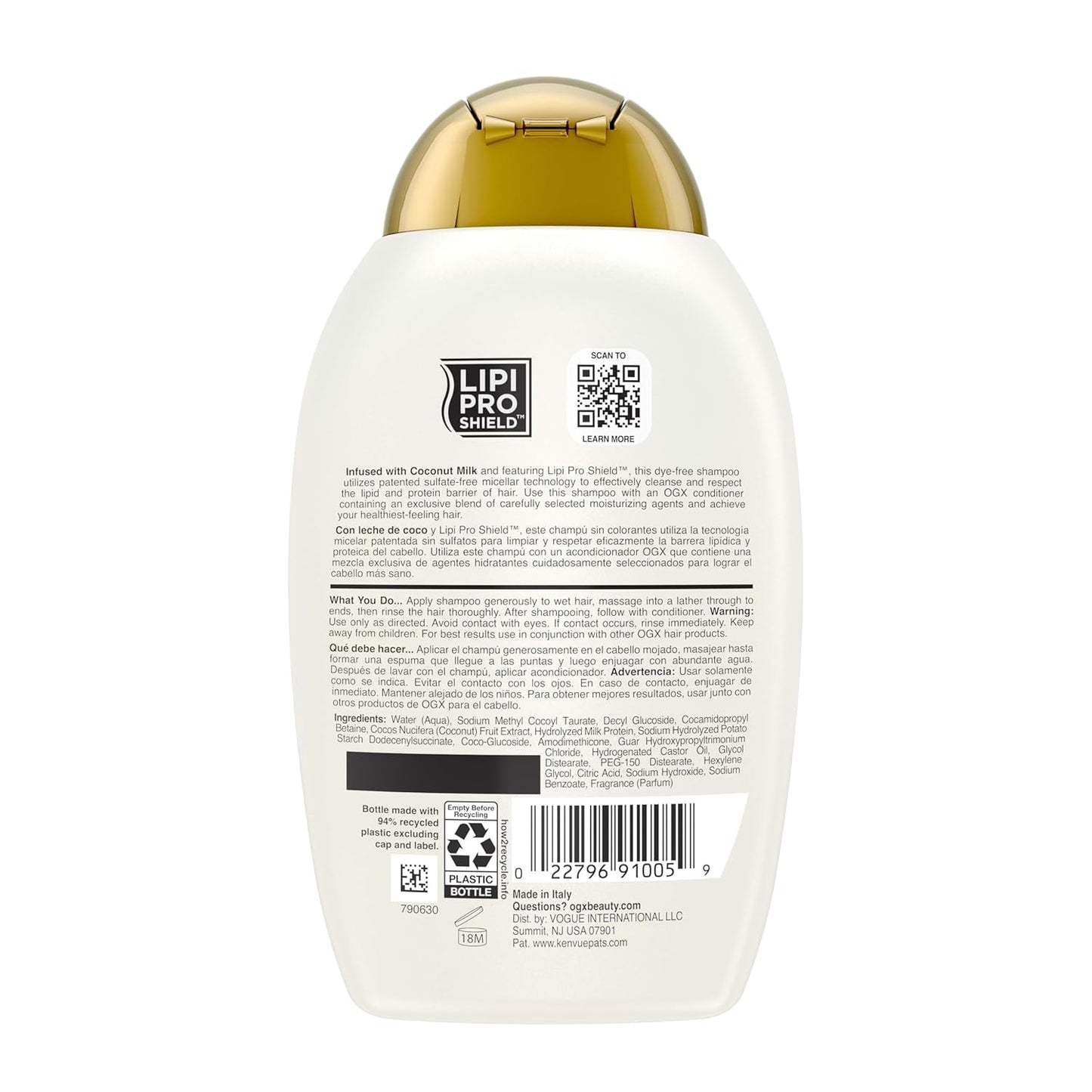 Ogx, Champú, Leche de Coco Nutritiva, 13 oz