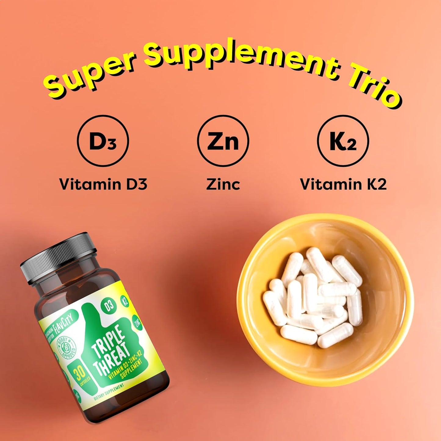 FlavCity Vitamina D3, K2 y Zinc - Suplemento Triple Amenaza - Apoyo...