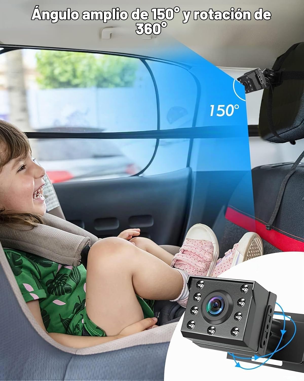 Zacro Cámara de coche para bebé con visión nocturna HD 1080P, 4.3 p...
