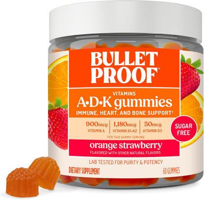 Bulletproof Gomitas A+D+K de vitaminas de fresa y naranja sin azúca...