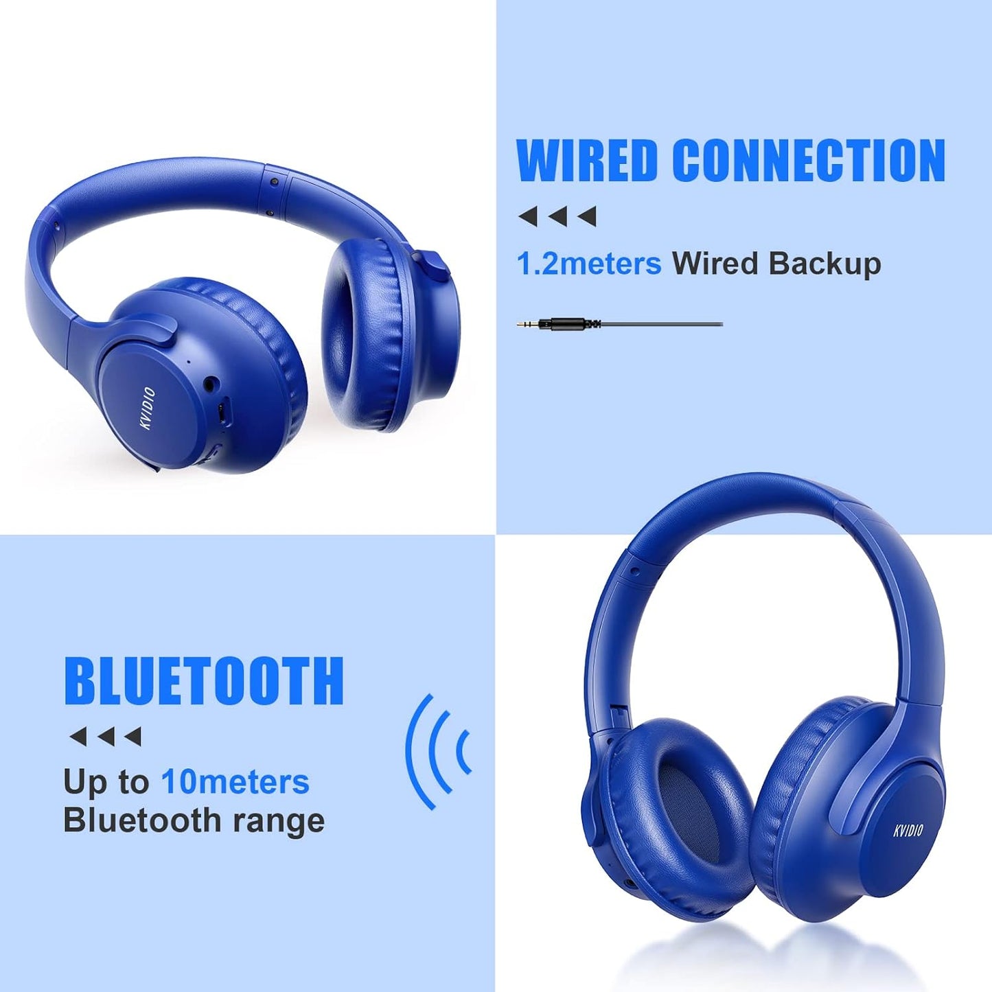 KVIDIO Auriculares Bluetooth sobre la oreja, 65 horas de reproducci...
