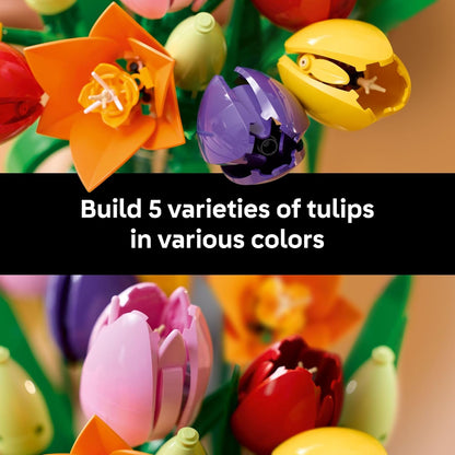 LEGO Botanicals - Juego de construcción de ramo de tulipanes para adultos, dormitorio, estante de libros y decoración de oficina para mujeres y hombres, a partir de 18 años, regalo para el día de San