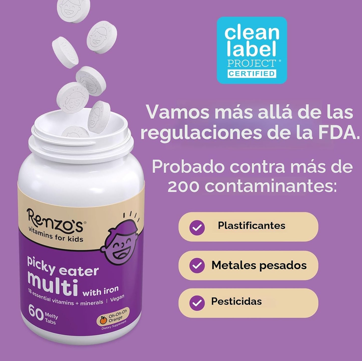 Multivitamínico Renzo's Picky Eater Kids con Hierro, Vitaminas...