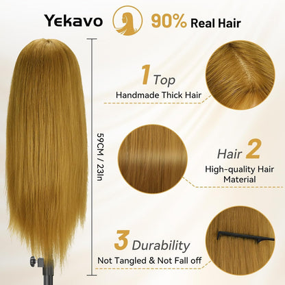Cabeza de maniquí de 23 pulgadas, cabeza de maniquí de cabello 90%...