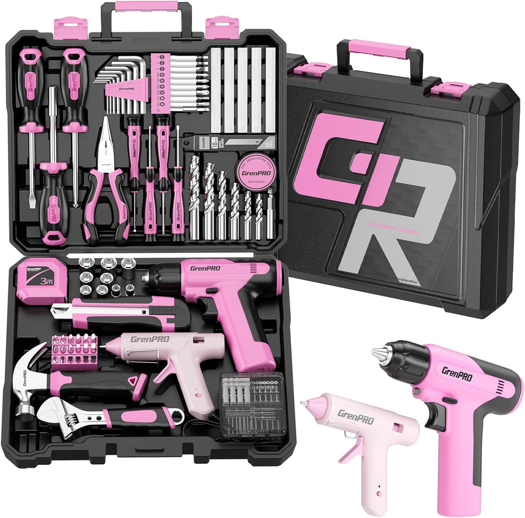 GRENPRO Juego de herramientas rosa, juego de taladro, 188 piezas de...