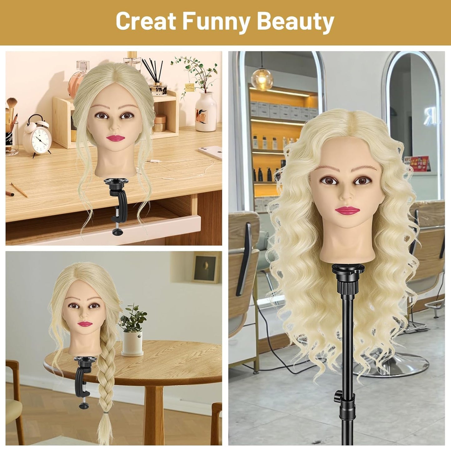Cabeza de maniquí con 90% cabello humano, cabeza de muñeca de pelo...