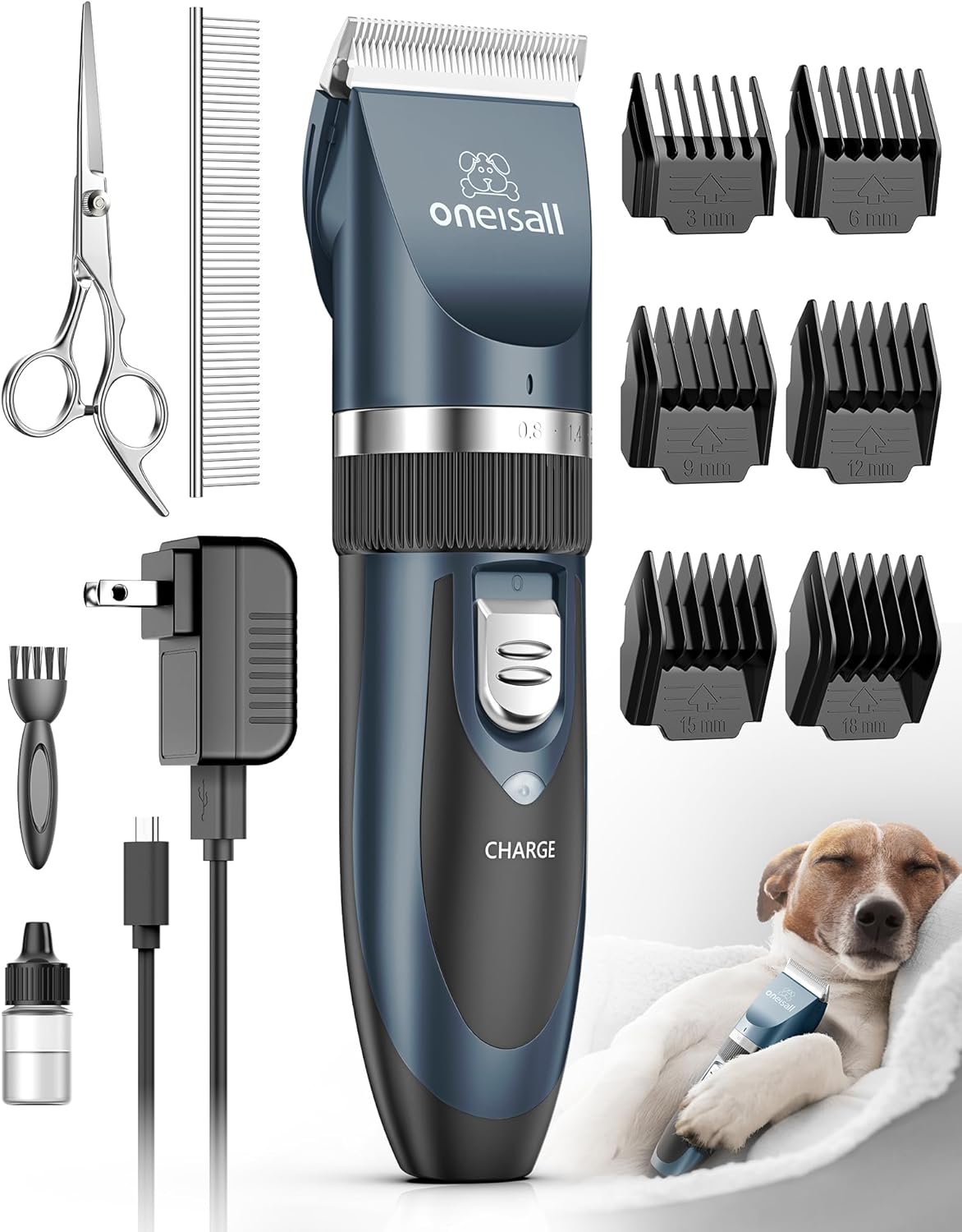 oneisall - Cortapelos para perros de ruido bajo, recargable, inalám...
