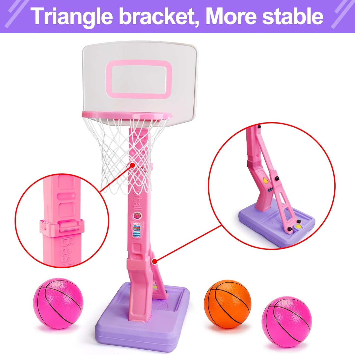 Aro de baloncesto para niñas pequeñas, rosa, ajustable, mini, con b...