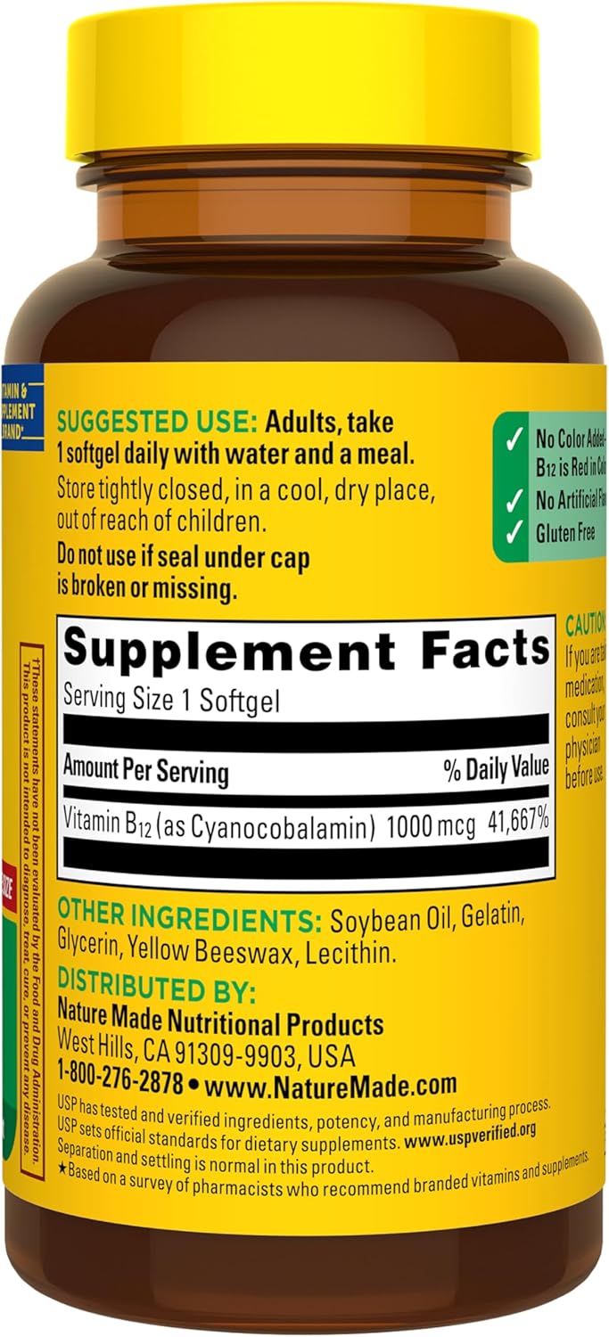 Nature Made Vitamina B12 1000 mcg, suplemento dietético para apoyo...
