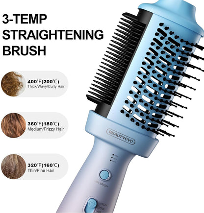 BEAUTYOVO Cepillo secador 3 en 1 con cepillo redondo y alisador, cepillo secador de pelo con 3 ajustes de calor/velocidad, estilizador de cabello y voluminizador con tecnología iónica para secar