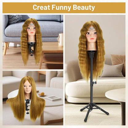 Cabeza de maniquí de 23 pulgadas, cabeza de maniquí de cabello 90%...