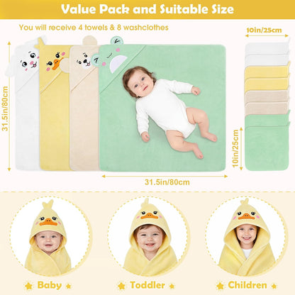 Juego de toallas para bebé de 12 piezas, toallas de baño para bebés...