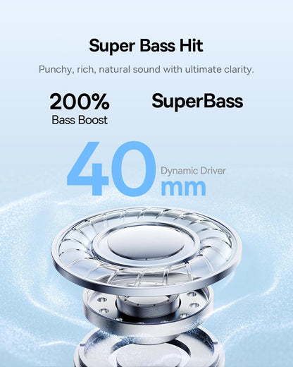 Baseus Bass BH1 Lite - Auriculares Bluetooth sobre la oreja, SuperBass, tiempo de reproducción de 80 horas, llamadas claras AI ENC, ajuste cómodo, control inteligente de aplicaciones, Bluetooth 6.0