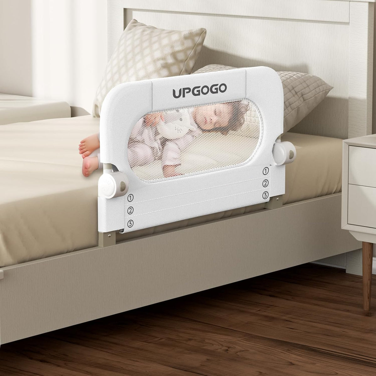 UPGOGO Riel de cama plegable para niños pequeños, blanco, 33 pulgad...