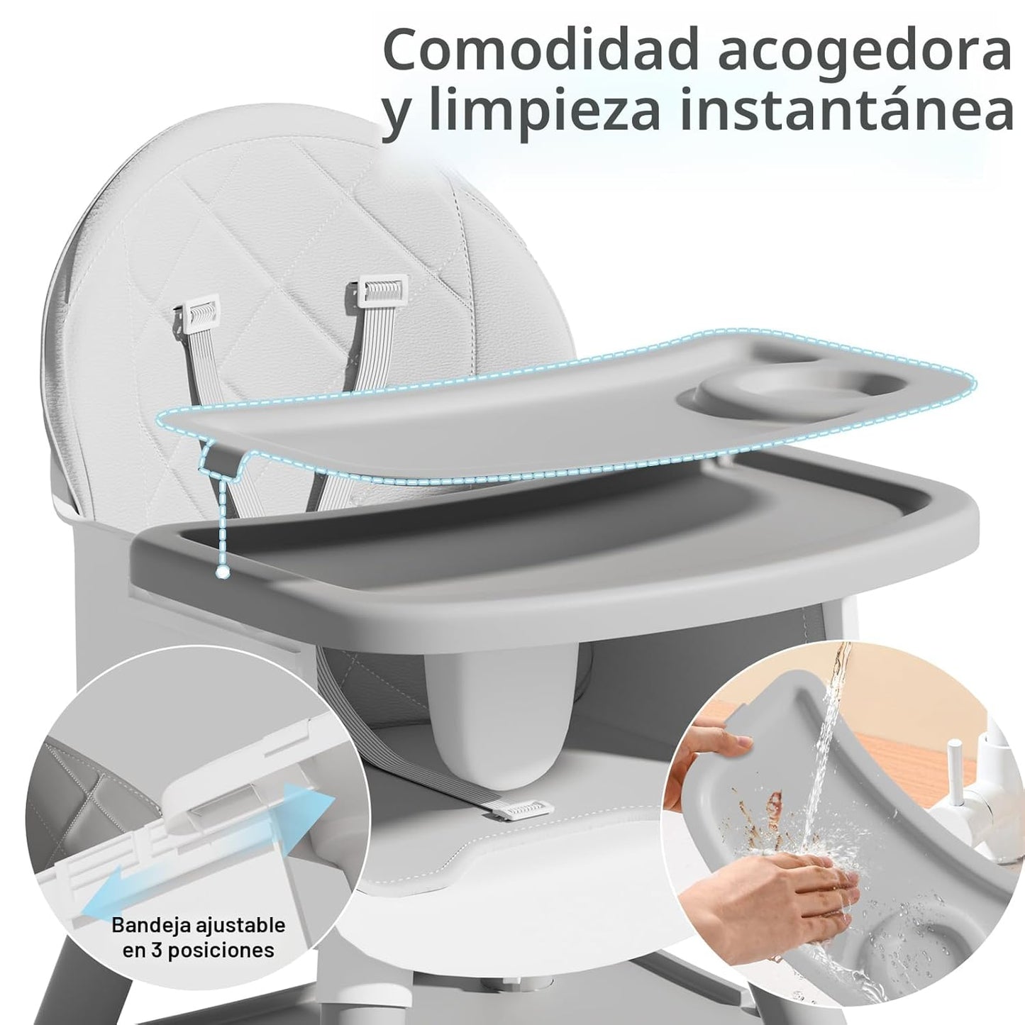 Silla alta convertible 6 en 1 para bebé, asiento elevador, silla pa...
