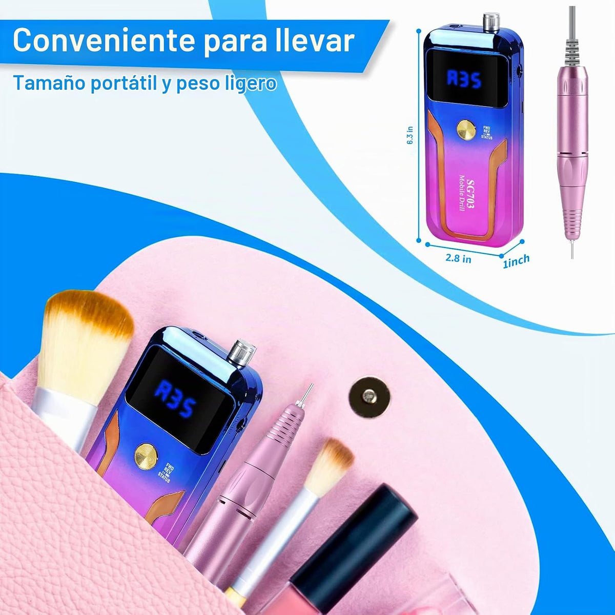 MOCOWIND - Taladro de uñas portátil profesional 35000 RPM, máquina...