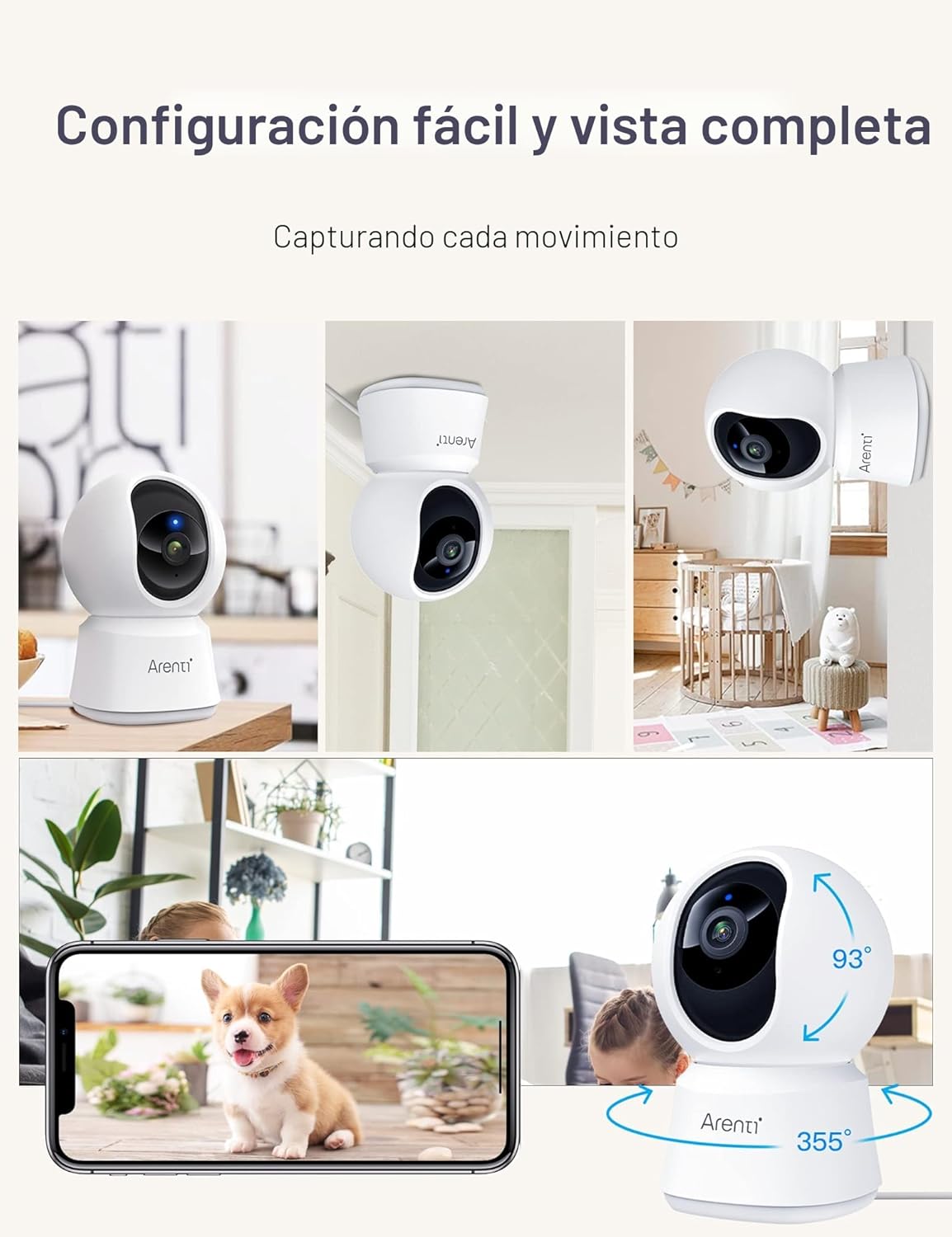 ARENTI Cámara de seguridad 5G para interiores, cámara para mascotas...