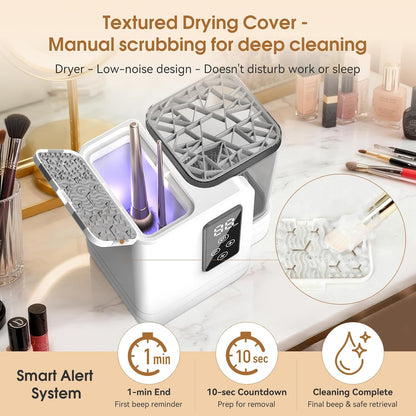 Limpiador y secadora de brochas de maquillaje eléctrico 5 en 1, herramienta de limpieza automática portátil de cepillos cosméticos USB con cepillo de silicona de limpieza profunda para pinceles de