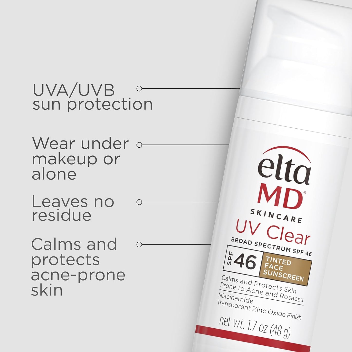 EltaMD Protector Solar Facial con Tinte UV Clear, SPF 46 Libre de Aceite con Óxido de Zinc, Recomendado por Dermatólogos, Relleno de Calcetín