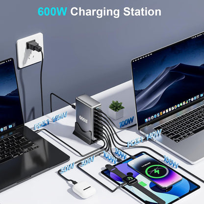 Bloque de carga rápida USB C de 600 W, estación de carga USB multip...