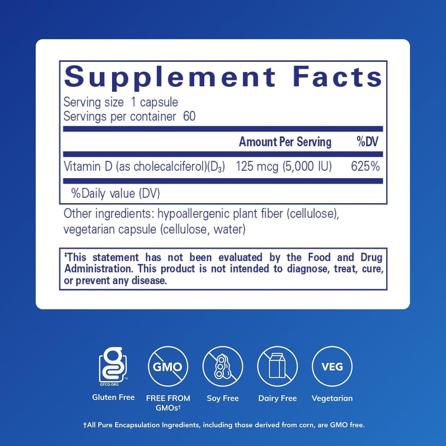 Cápsulas puras - Vitamina D3 5,000, 5000 IU, 1