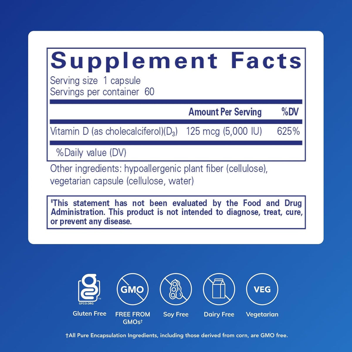 Cápsulas puras - Vitamina D3 5,000, 5000 IU, 1