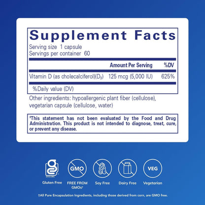 Cápsulas puras - Vitamina D3 5,000, 5000 IU, 1