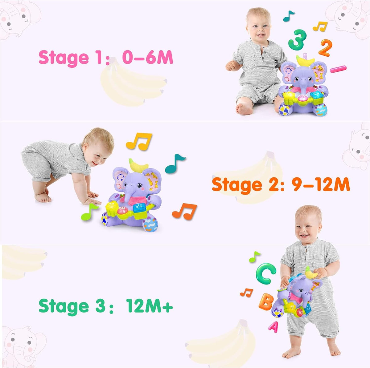 Ryotagift Juguetes de animales de peluche elefante musical bilingüe...