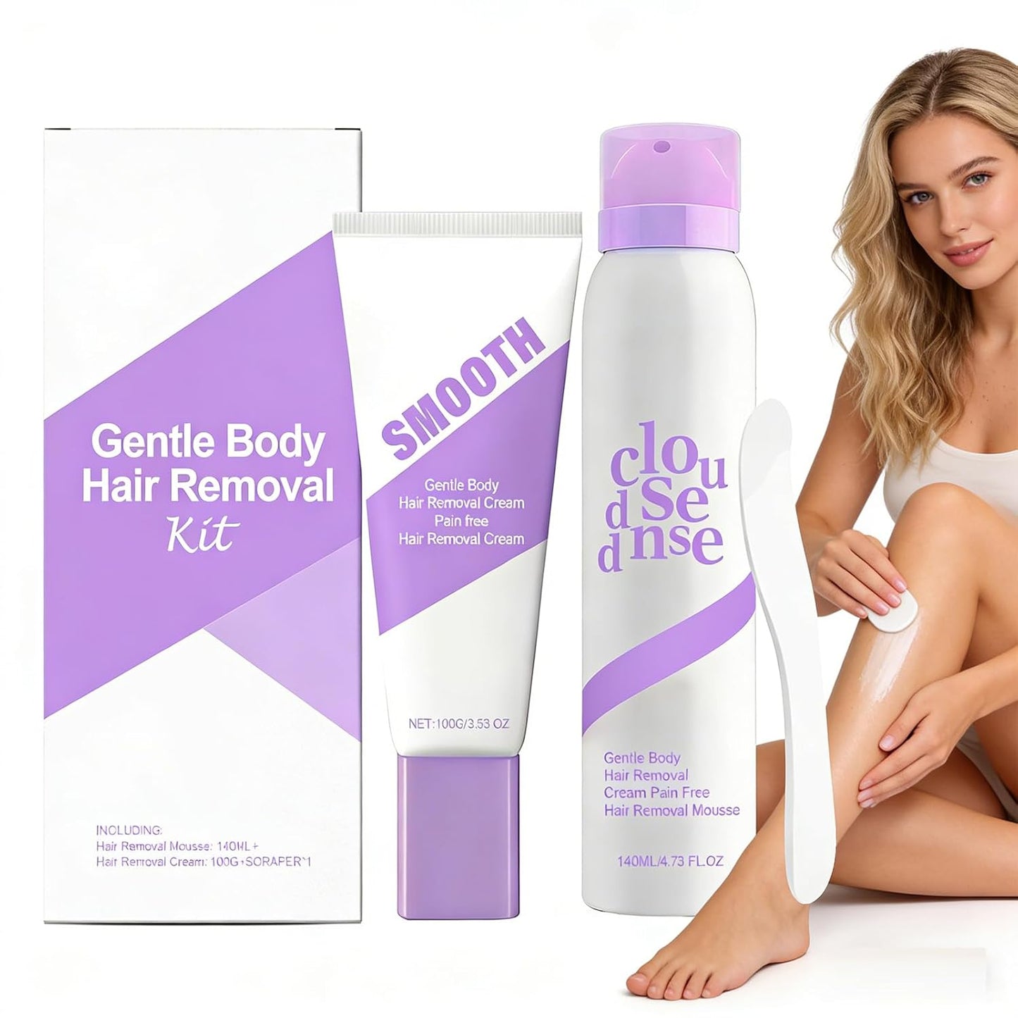 Kit de depilación corporal suave, sin dolor, incluye mousse de 4.7...