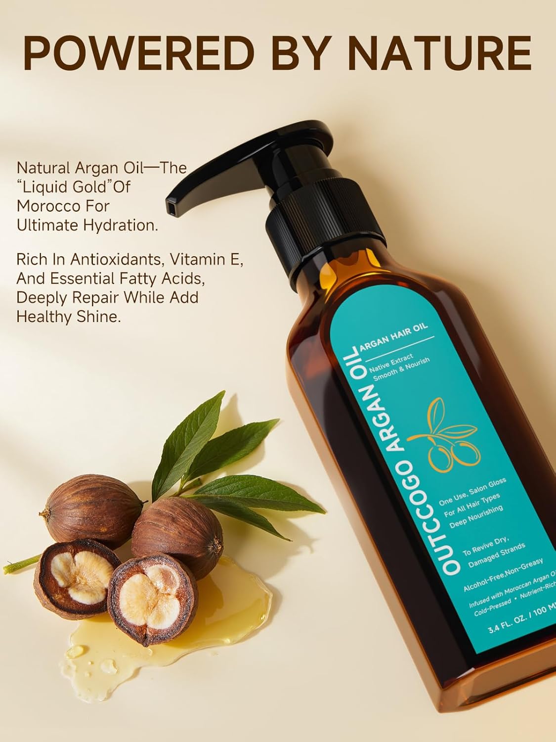 Outccogo Aceite de argán marroquí, aceite para el cabello encrespad...