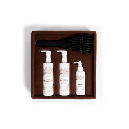 Makari Set de cuidado del cabello con champú, acondicionador, suero y cepillo | Biotina, aceite de ricino negro, jojoba y miel | Hidrata, fortalece y mejora el brillo | Sin sulfato, parabenos ni