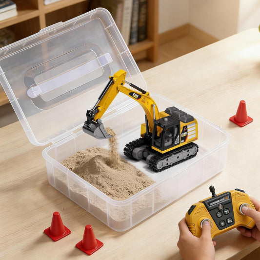 TOPMVP Mini excavadora RC 1\/64 con juego de caja de arena, camión...