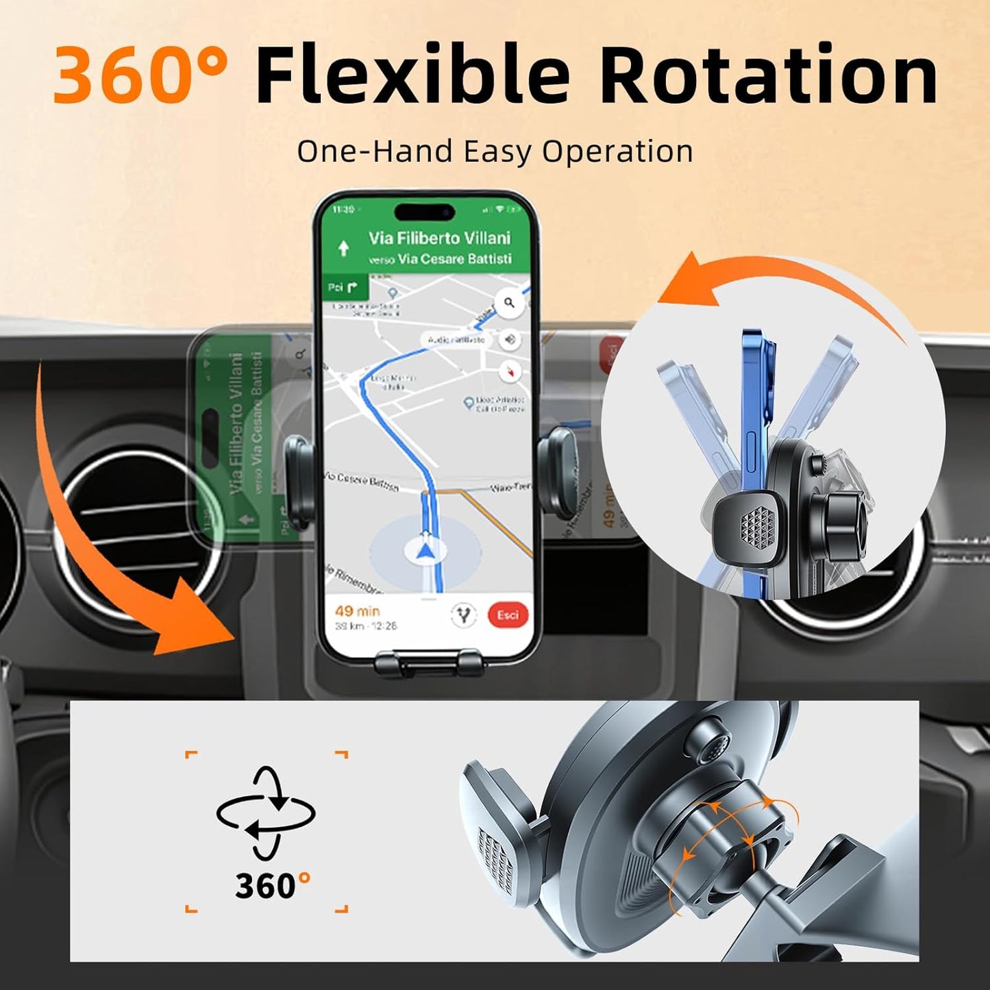 Soporte de teléfono para Jeep Wrangler / Gladiator 2018-2023, soporte de teléfono de automóvil para tablero de instrumentos - giratorio de 360° y ajustable - Soporte de teléfono celular manos libres