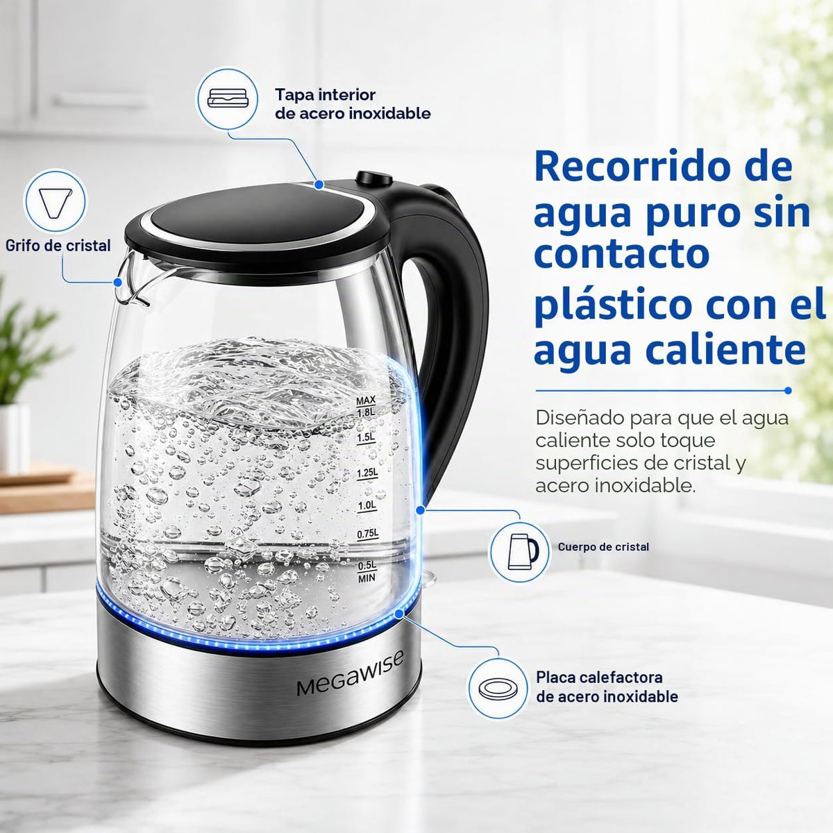 MEGAWISE Hervidor eléctrico CX-817 de 1.8L - Hervidor rápido, apaga...