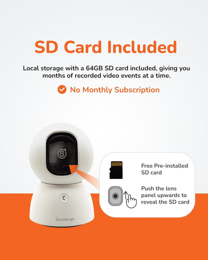 SensForge Cámara de seguridad Pan-Tilt de 2.5K, cámara WiFi de dobl...