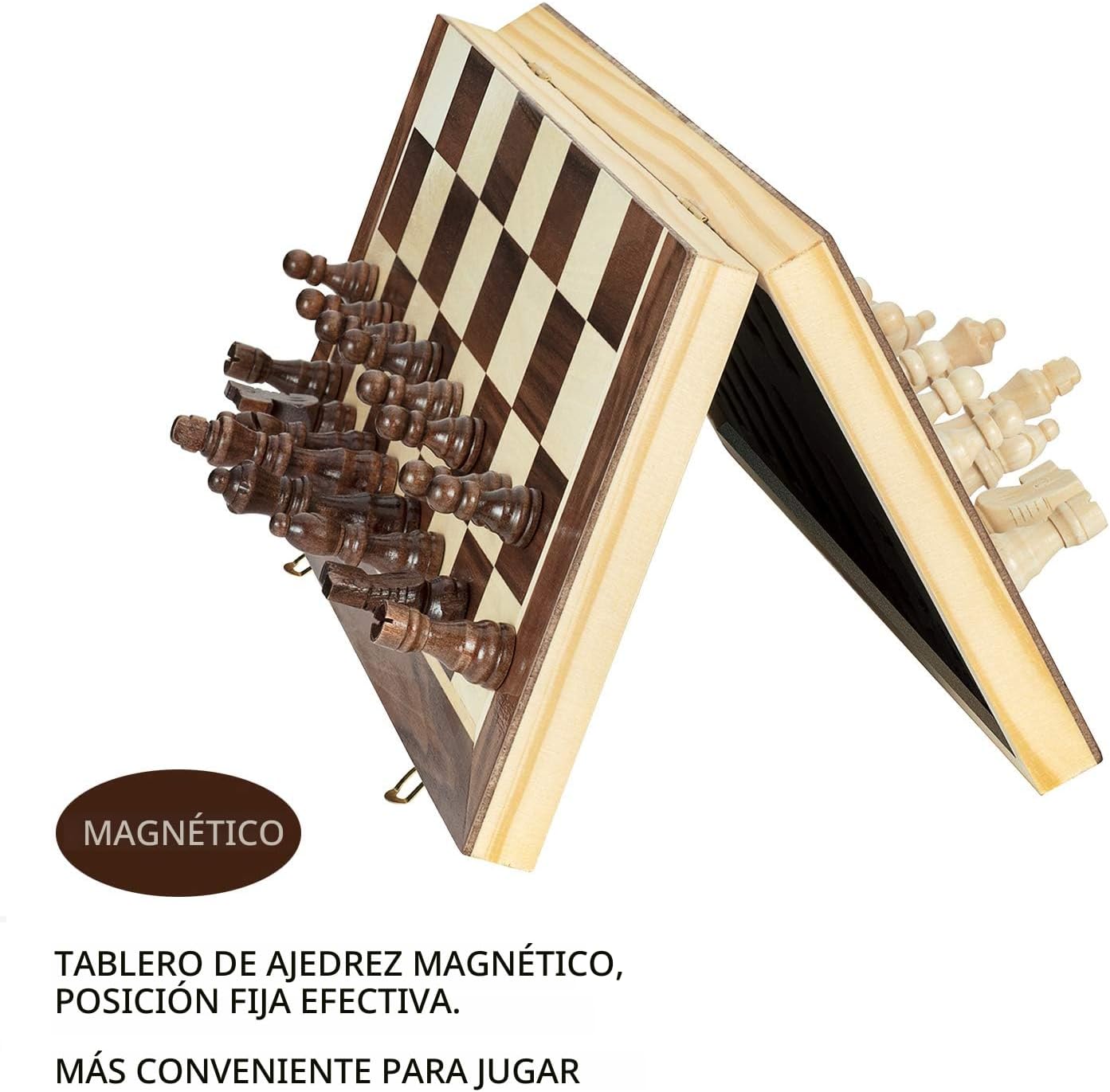 AMEROUS Juego de ajedrez magnético de madera de 15 pulgadas, 2 rein...